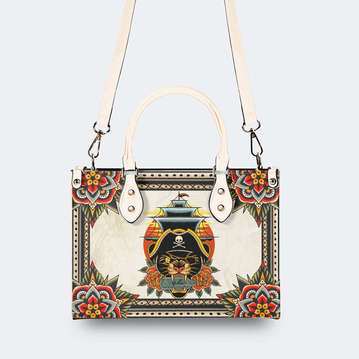 Vintage Black Panther On The Boat - Leather Handbag