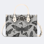 Vintage Moth And Black Lace Print - Leather Handbag