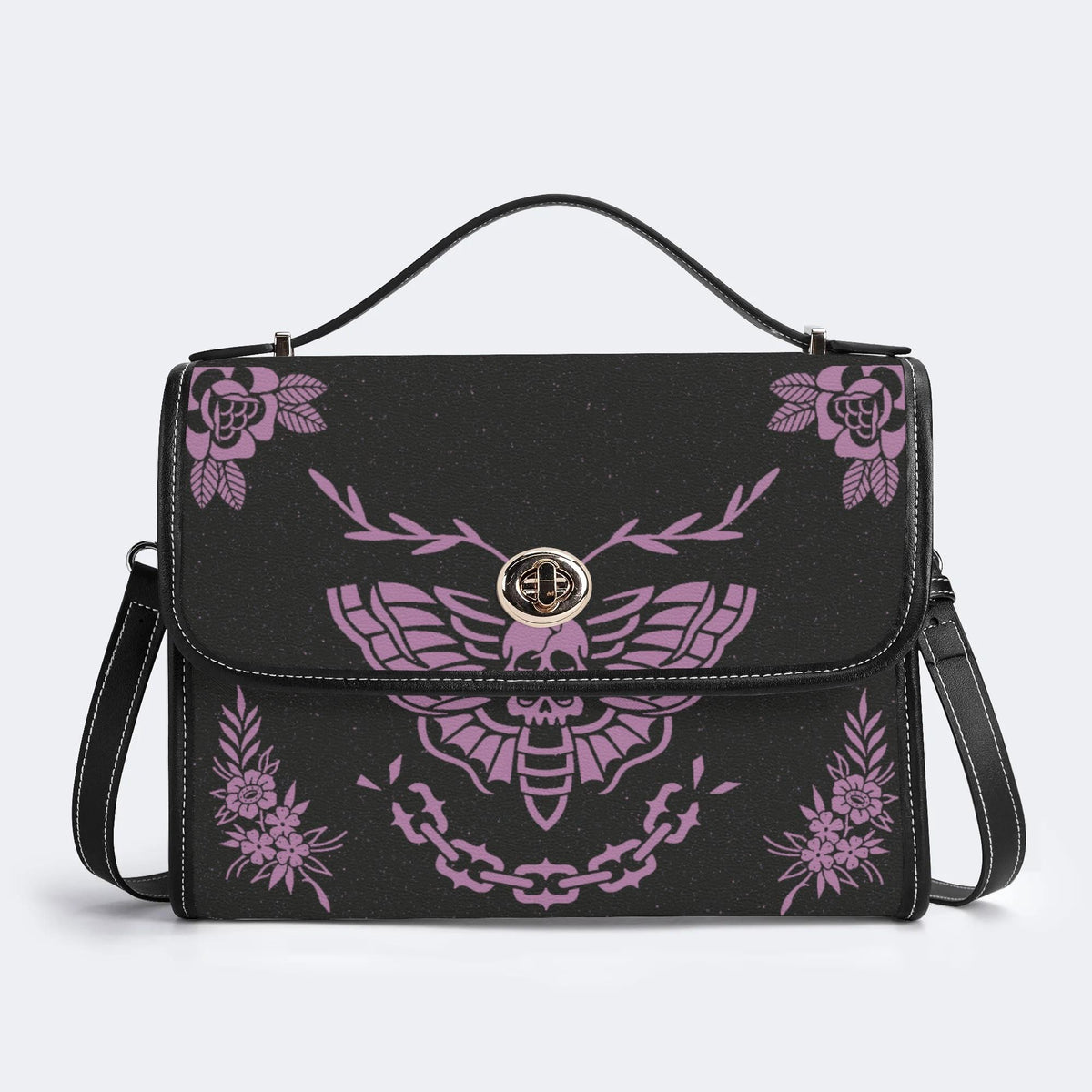 Classic Purple Death Moth Vintage Print - Leather Satchel Bag
