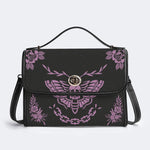 Classic Purple Death Moth Vintage Print - Leather Satchel Bag