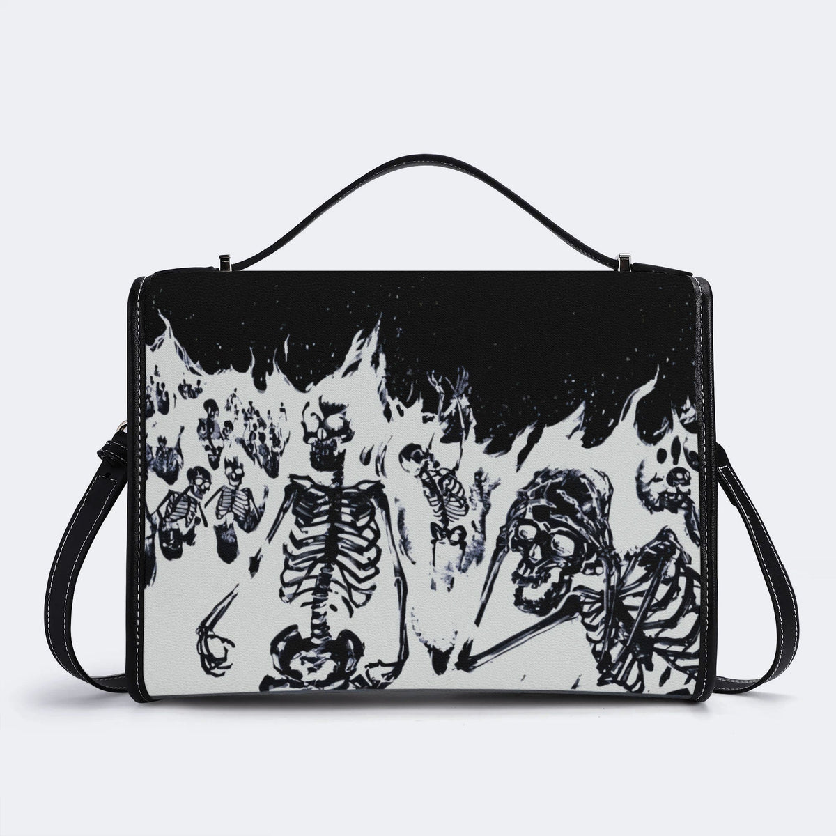 Horror Skull Print - Leather Satchel Bag