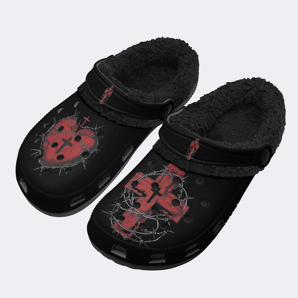 Heart Print - Fur Lined Slippers/Sandals