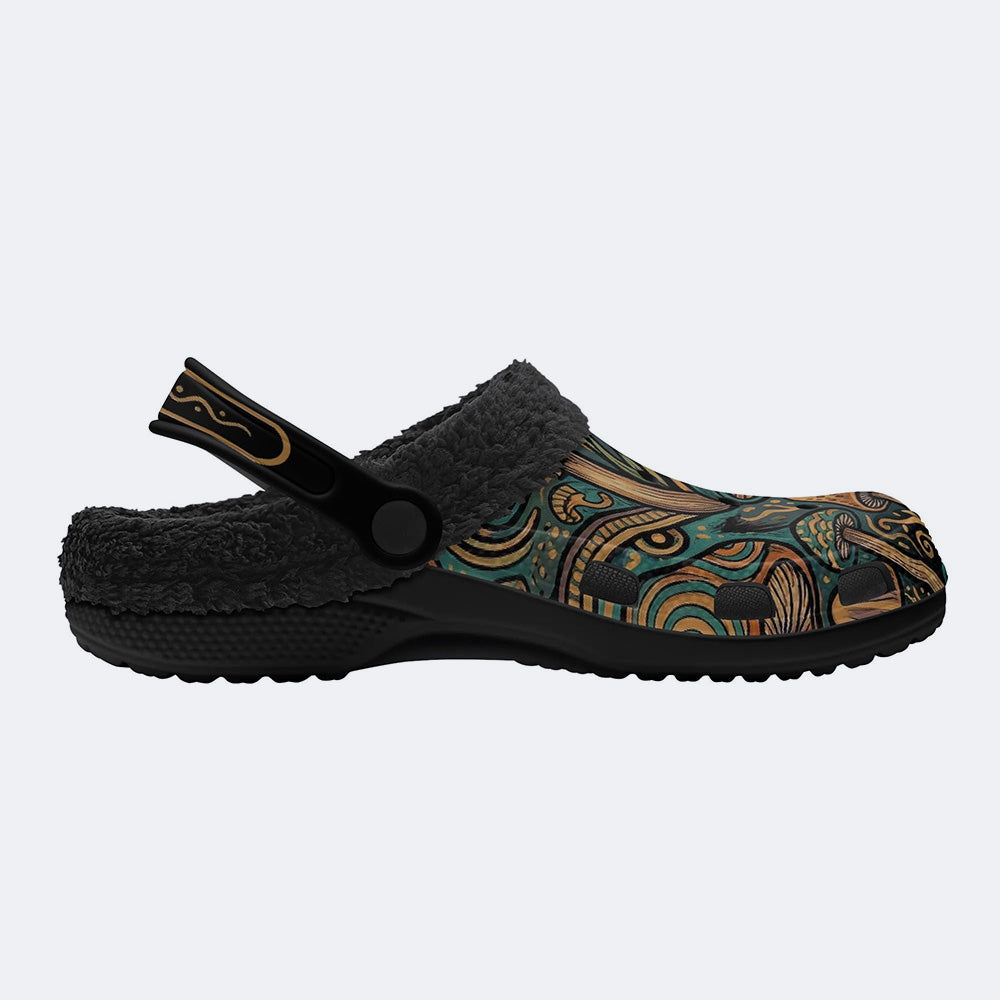 Psychedelic Mushroom Forest Retro Print Fleece-Lined Clogs