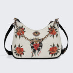 Eyes & Heart Print - Leather Crossbody Bag
