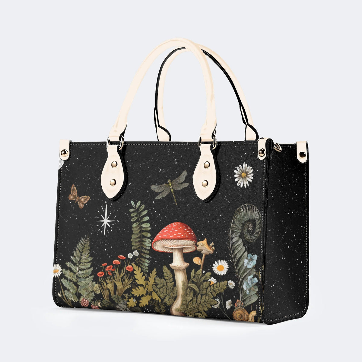 Starry Night Mushroom Moth Print - Leather Handbag