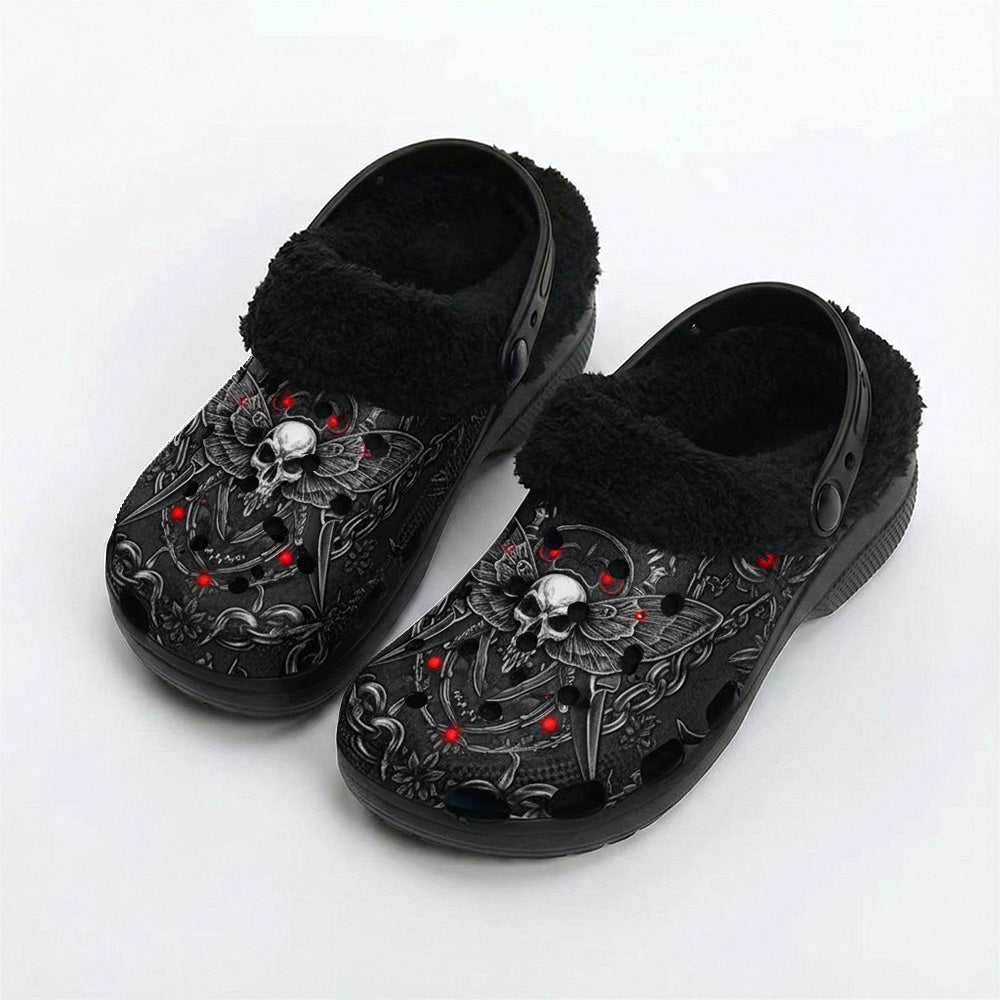 Death Moth Totem Print Fleece-Lined Clogs