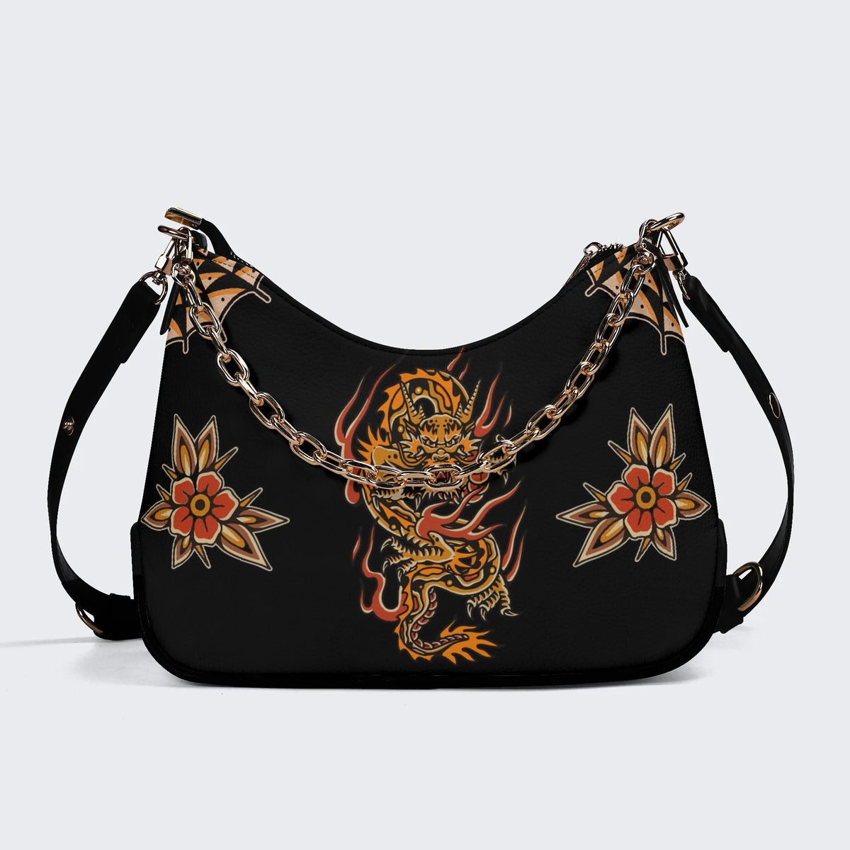 Dragon Print - Leather Crossbody Bag