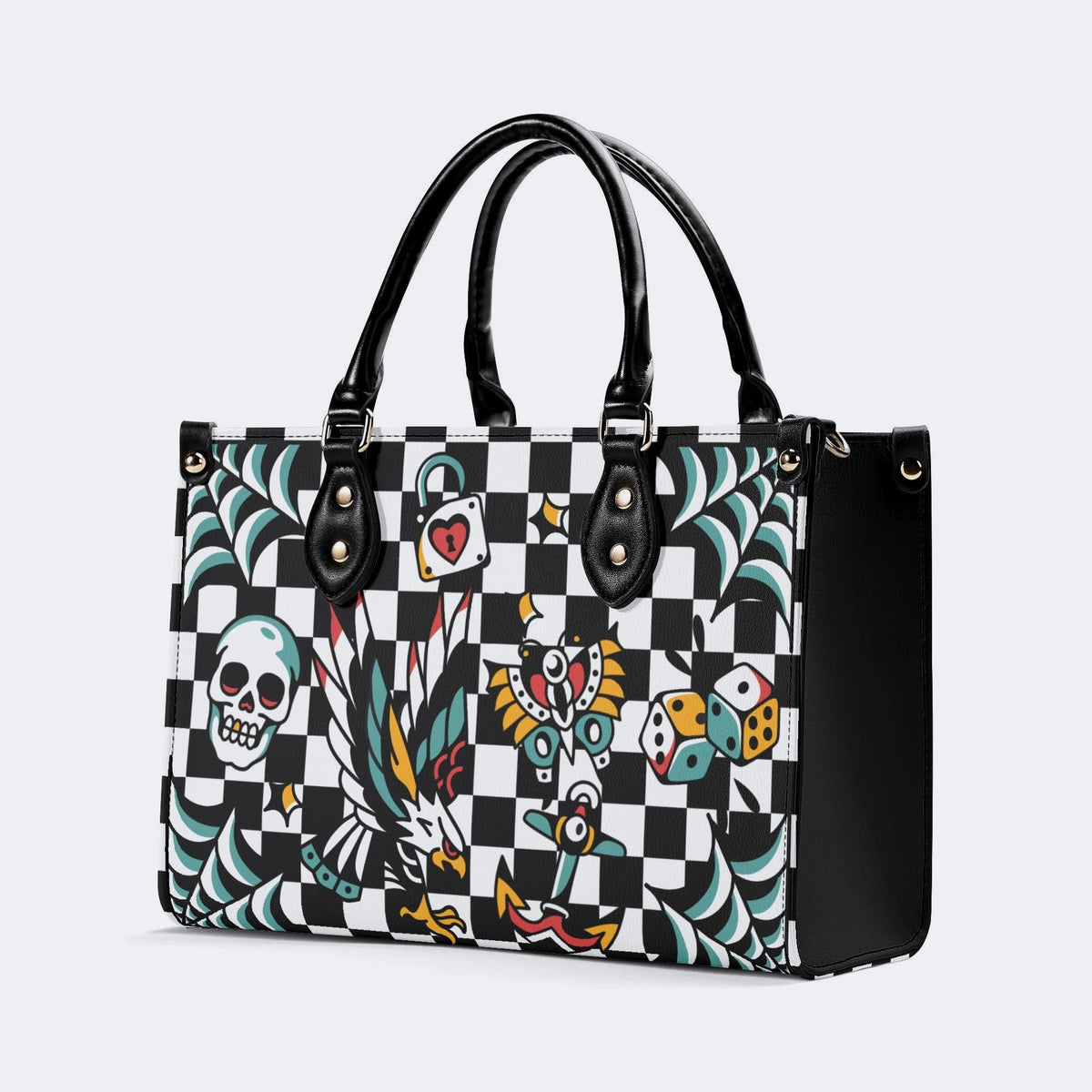 Gothic Pattern Patchwork Print - Leather Handbag