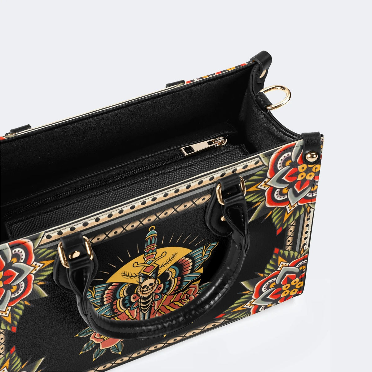 Death Moth On Sword - Leather Handbag