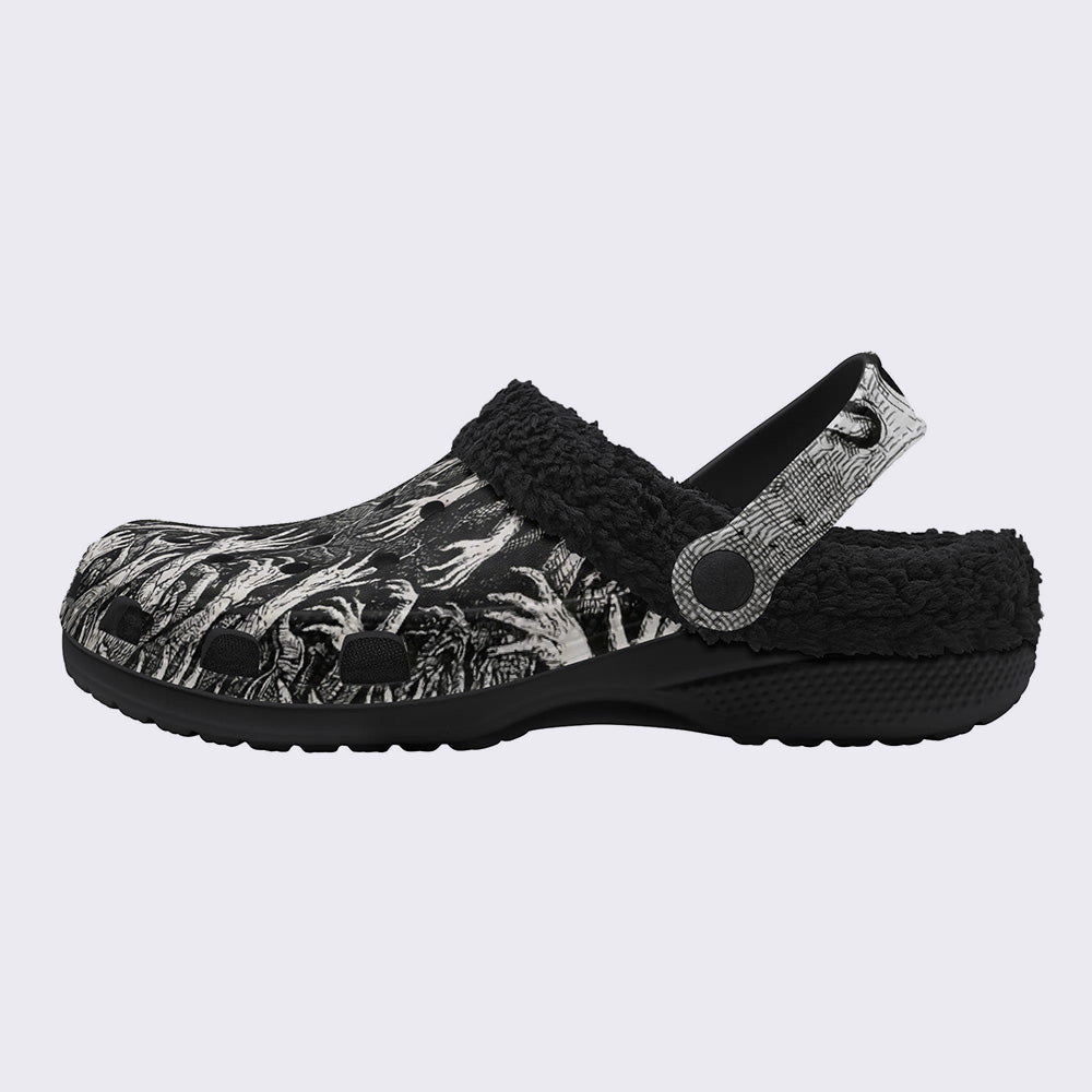 Devil's Hands Print Fleece-Lined Clogs