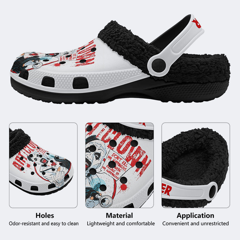 Unisex Horror Terrifier Print - Fur Lined Slippers/Sandals