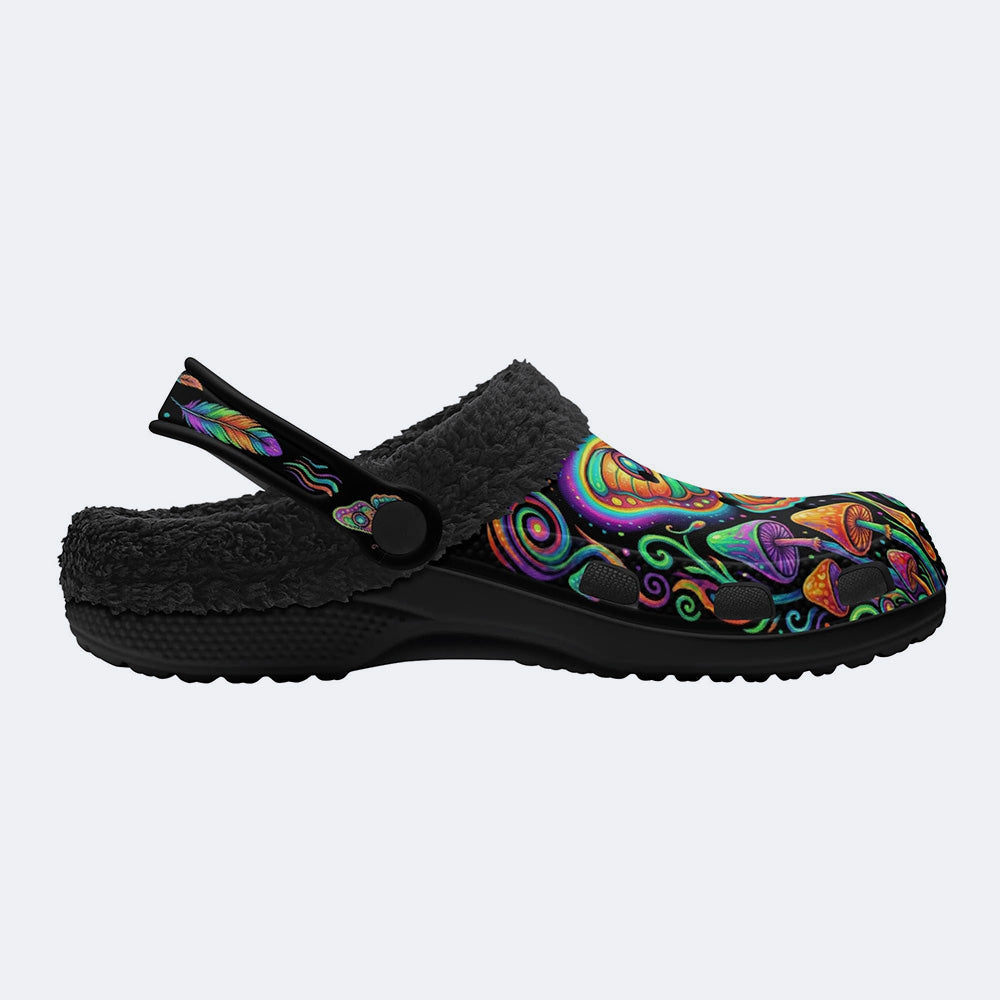 Psychedelic Retro Moth Forest Print Fleece-Lined Clogs