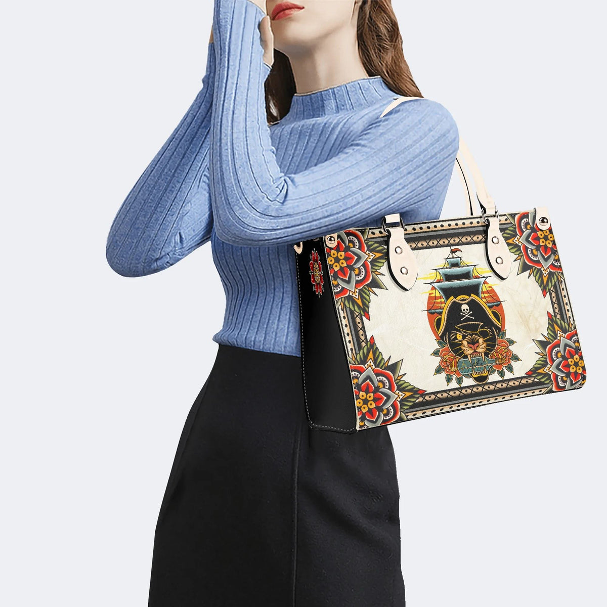 Vintage Black Panther On The Boat - Leather Handbag