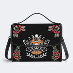 Skull And Moth Print - Leather Satchel Bag
