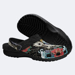 Waves Over Mount Fuji & Crane & Peony Print Fleece-Lined Clogs