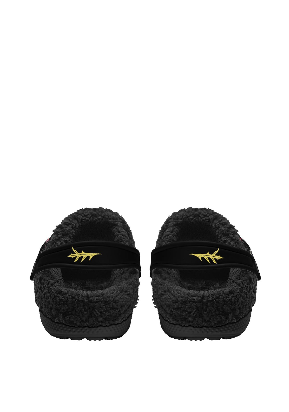 Back view of gothic slippers with tattoo print