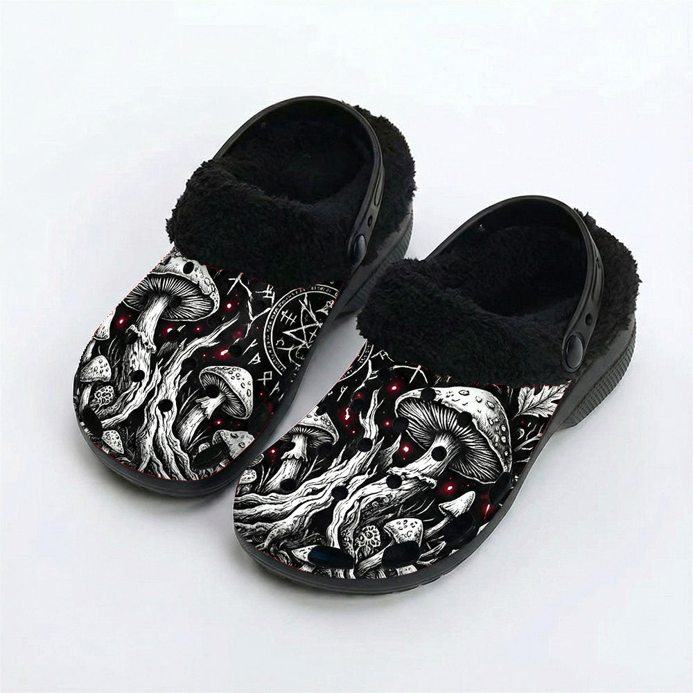 Deadwood Mushroom Forest Print Fleece-Lined Clogs
