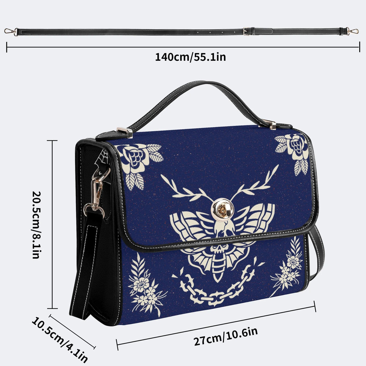 Classic Death Moth Vintage Print - Leather Satchel Bag