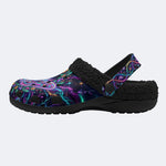 Neon Psychedelic Moth Print Fleece-Lined Clogs