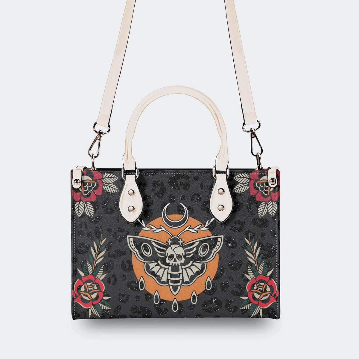 Death Moth Vintage Print - Leather Handbag