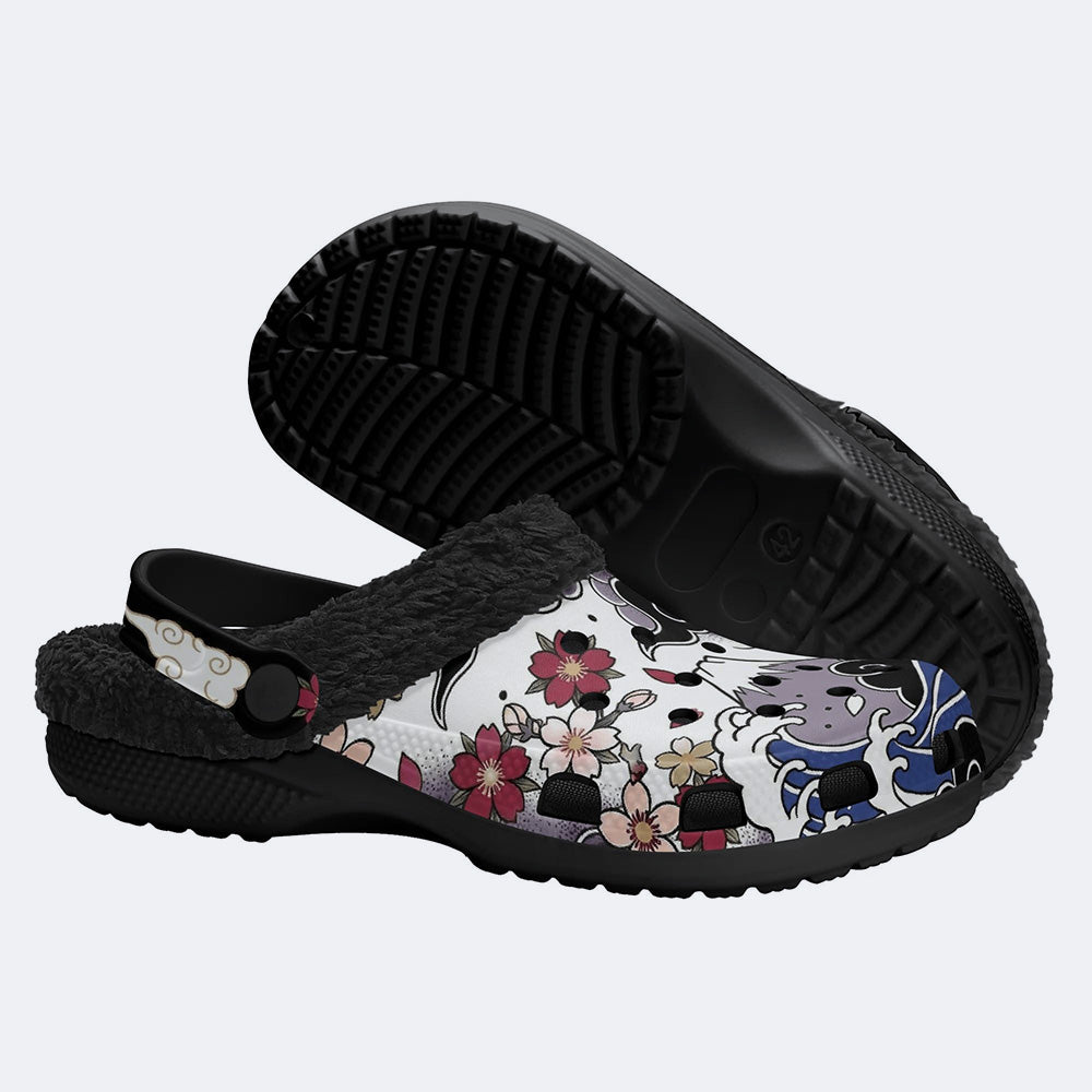 Irezumi Flowers and Cranes Print Fleece-Lined Clogs