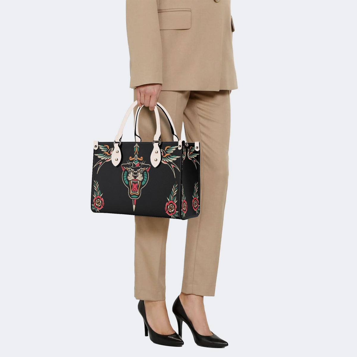 Unisex Tiger Print - Leather Handbag