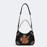 Flaming Heart Art Print - Leather Crossbody Bag