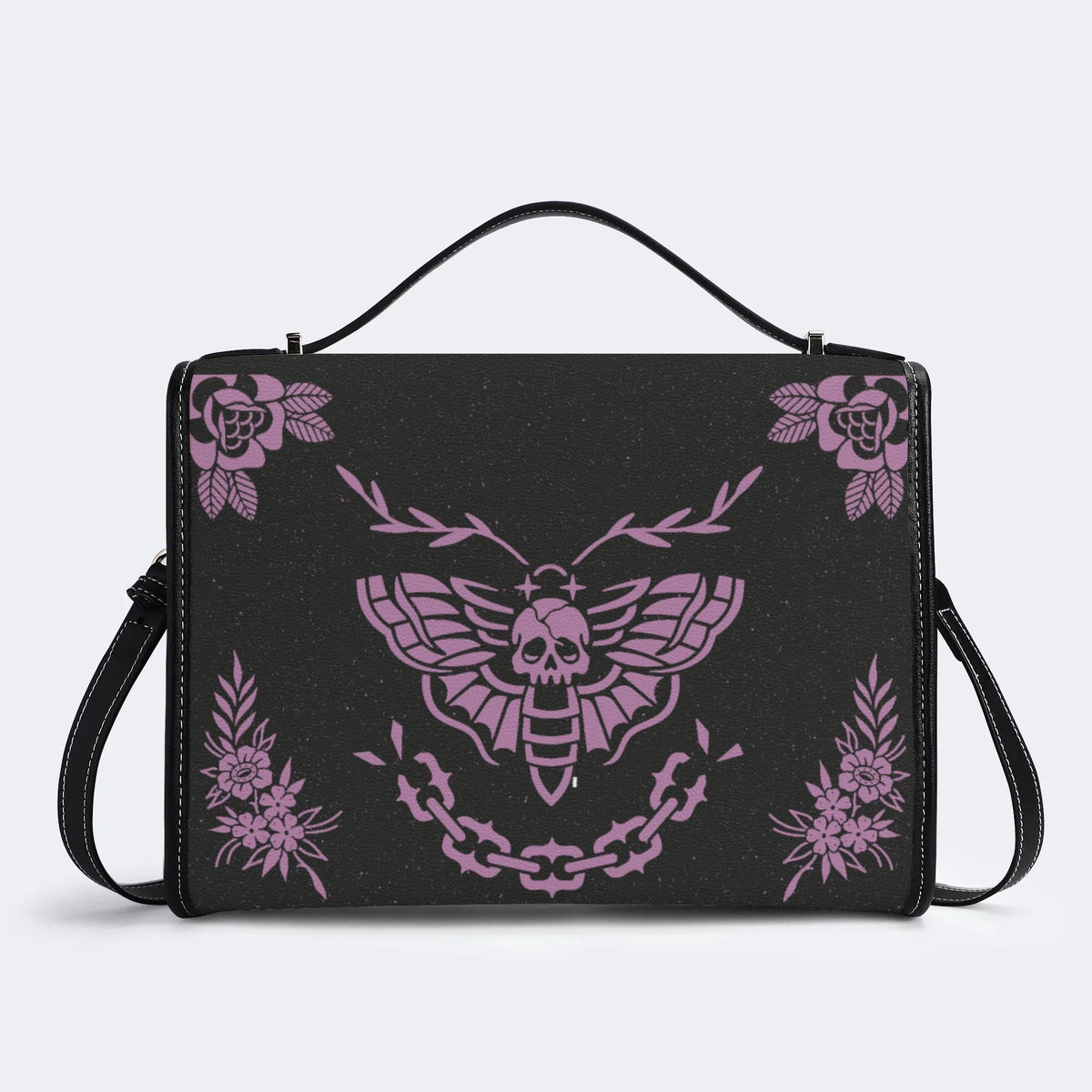 Classic Purple Death Moth Vintage Print - Leather Satchel Bag