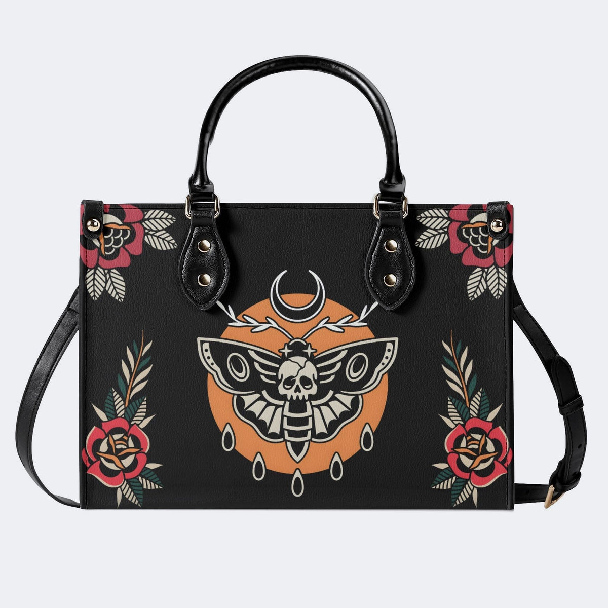 Death Moth Vintage Print - Leather Handbag