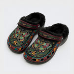 Jewel Moth Vintage Floral Wreath Print Fleece-Lined Clogs