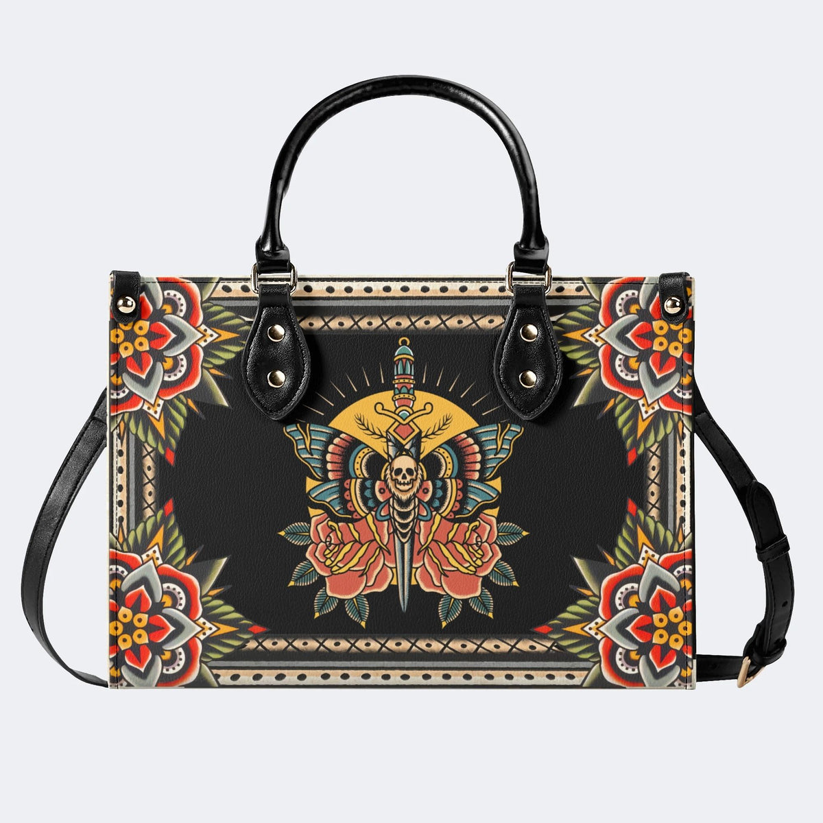 Death Moth On Sword - Leather Handbag