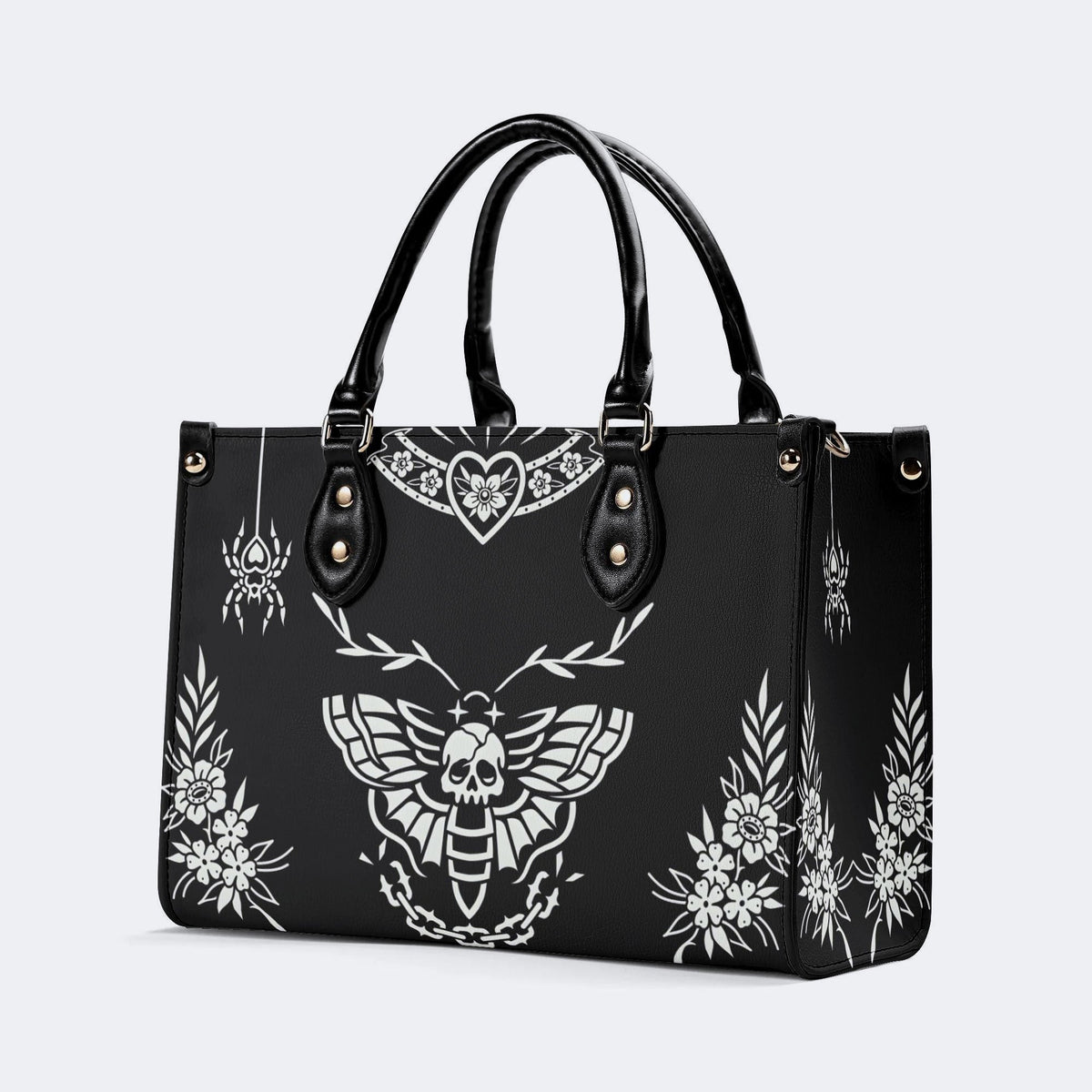 Death Moth Vintage Print - Leather Handbag