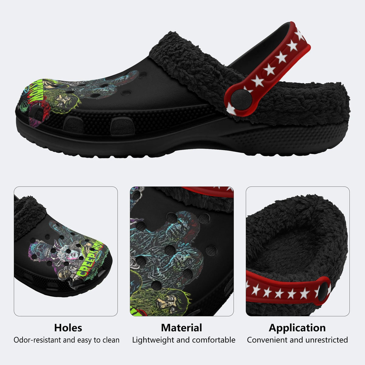 Horror Movie Vintage Print - Fur Lined Slippers/Sandals