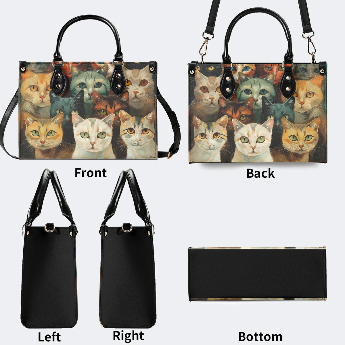 Artistic Cats Print - Leather Handbag