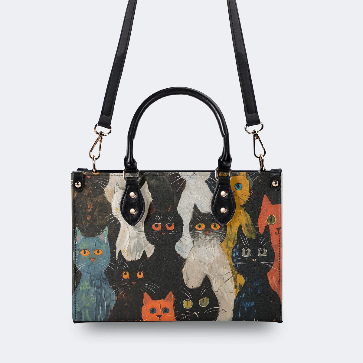 Artistic Graffiti Cats Print - Leather Handbag