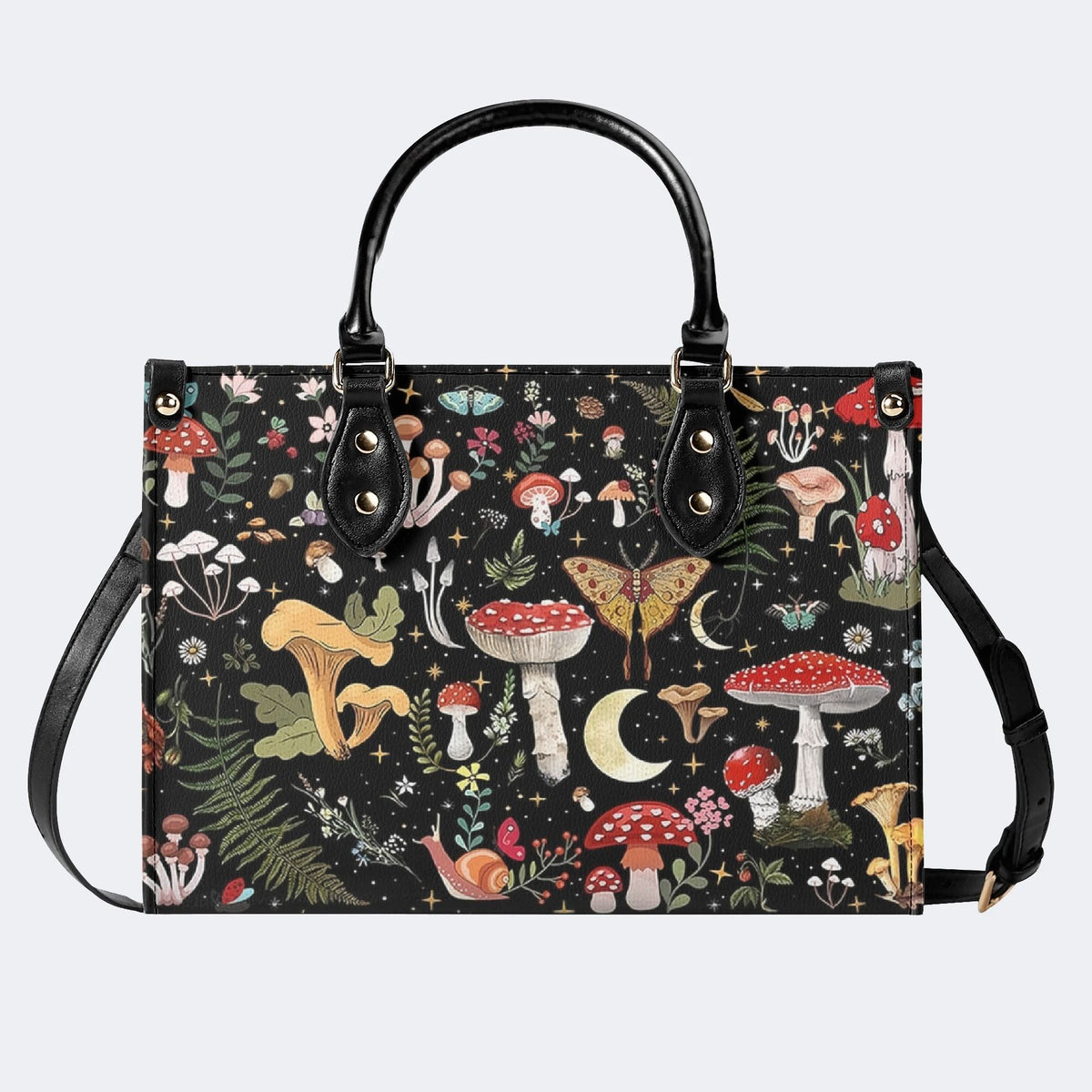 Starry Mushroom Print - Leather Handbag