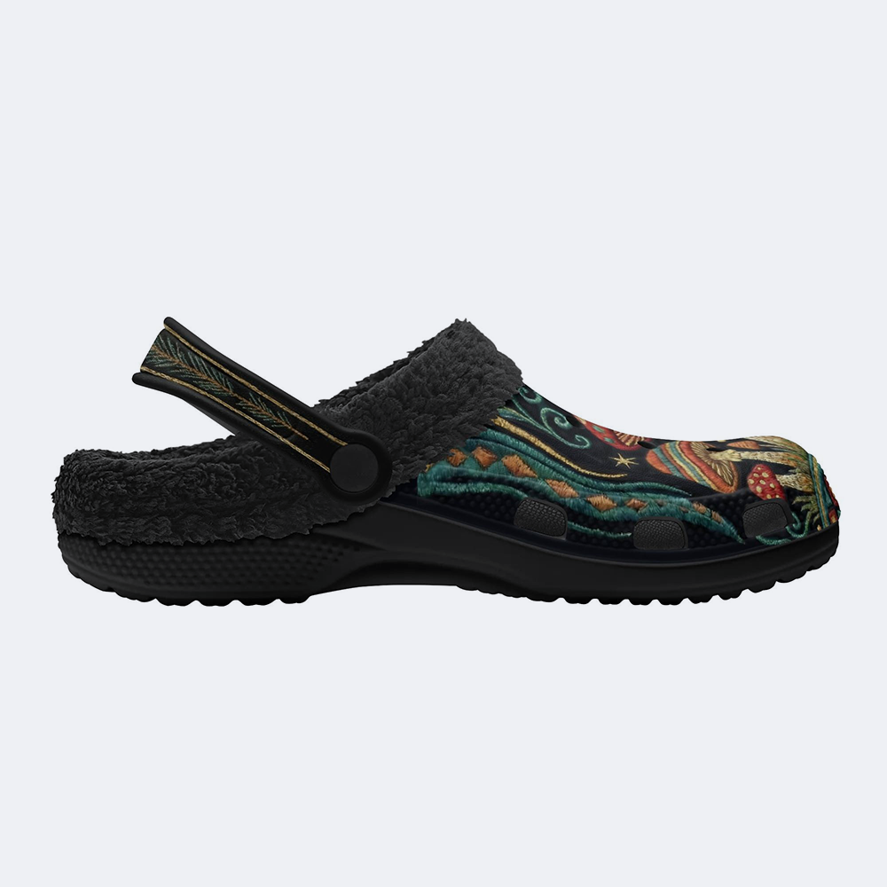 Psychedelic Retro Mushroom Forest Print Fleece-Lined Clogs
