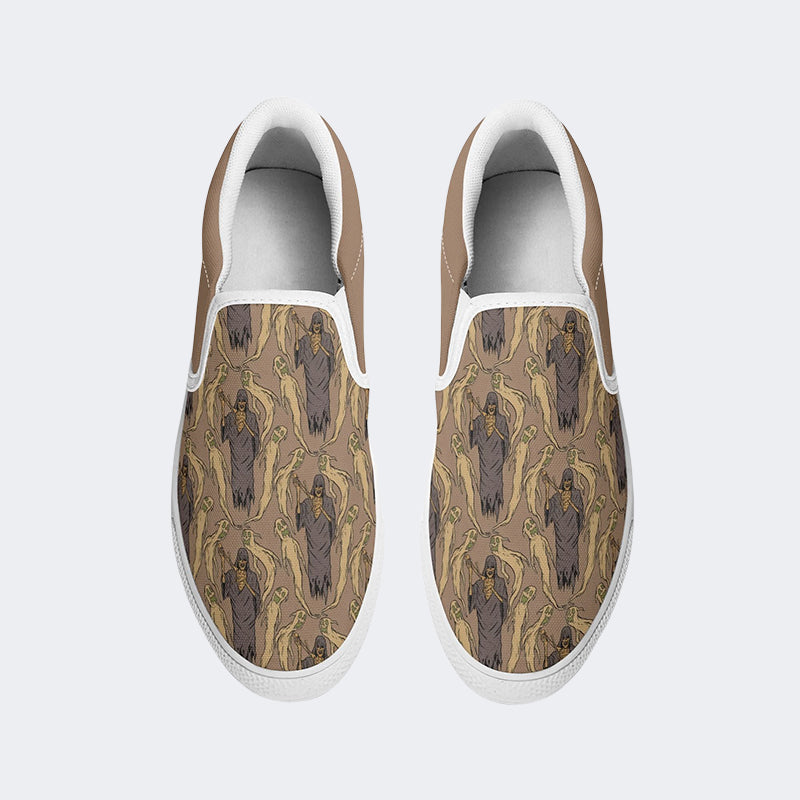 Unisex Retro Coffee Colored Zombie Ghost Print - Slip On Shoes