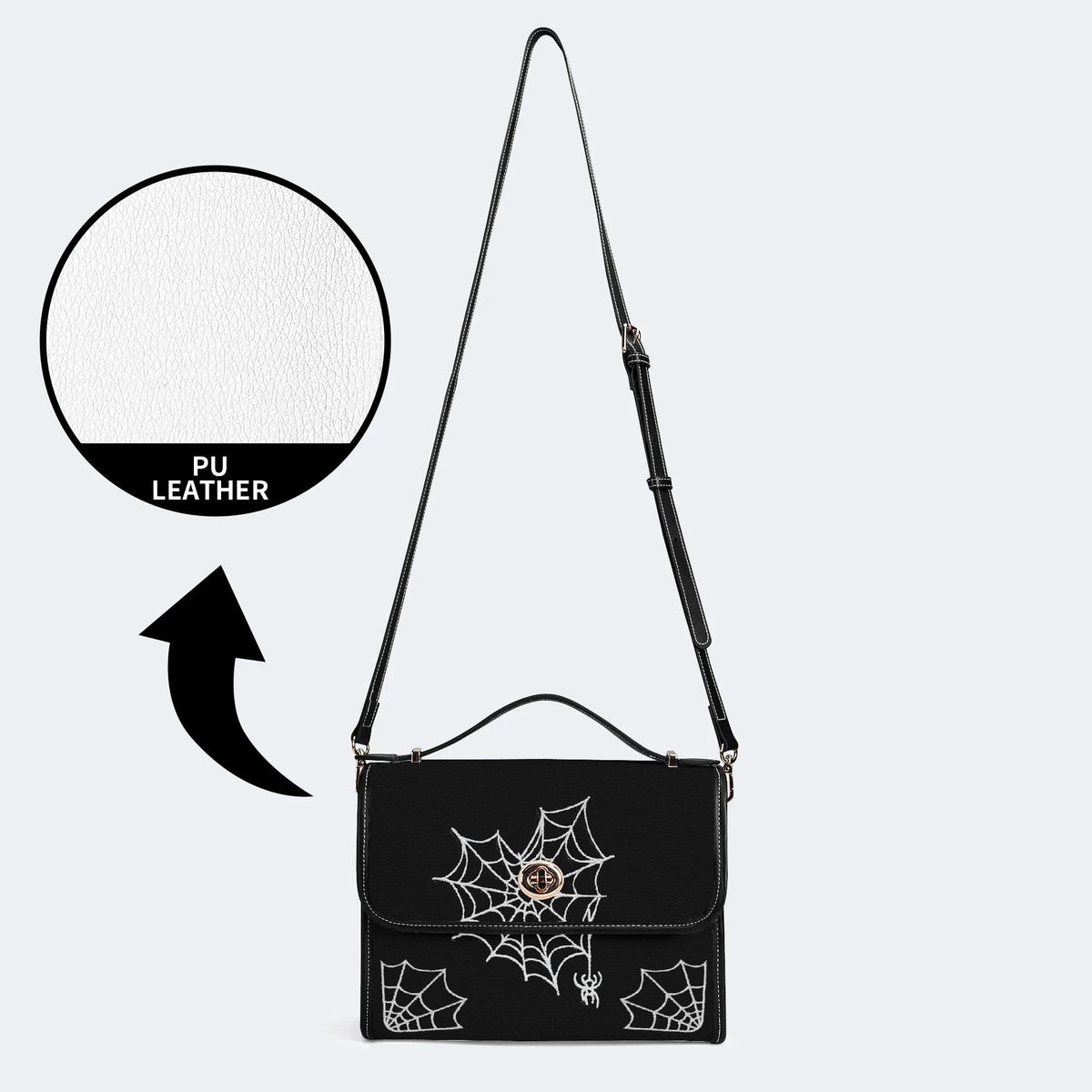 Spider Web Print - Leather Satchel Bag