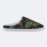 Forest Mystery Moth Print Fleece-Lined Slippers