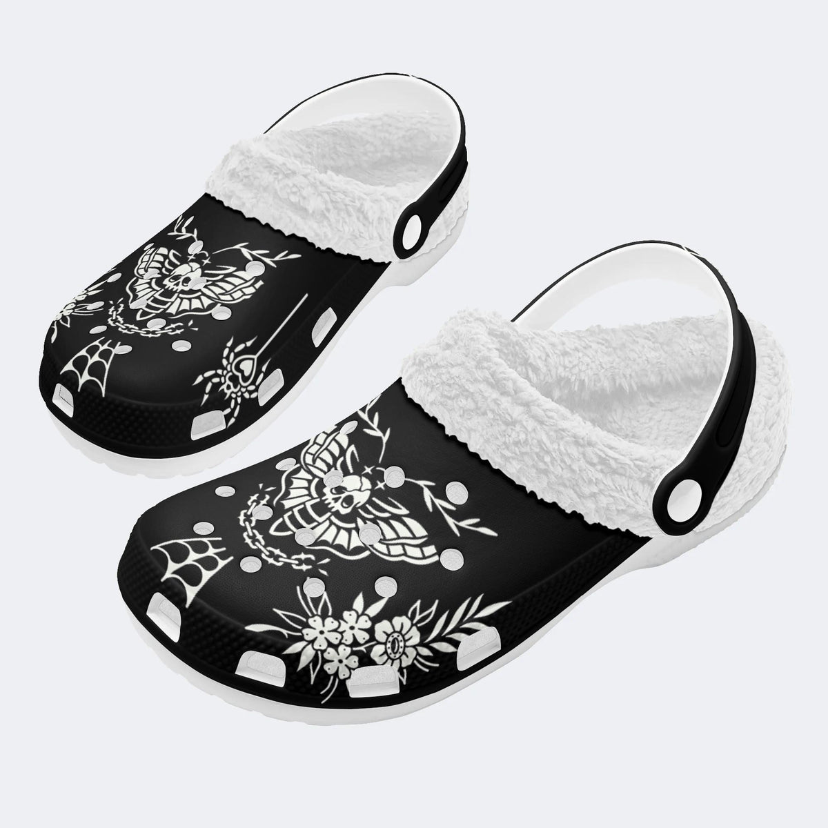 Death Moth Retro Print - Fur Lined Slippers/Sandals