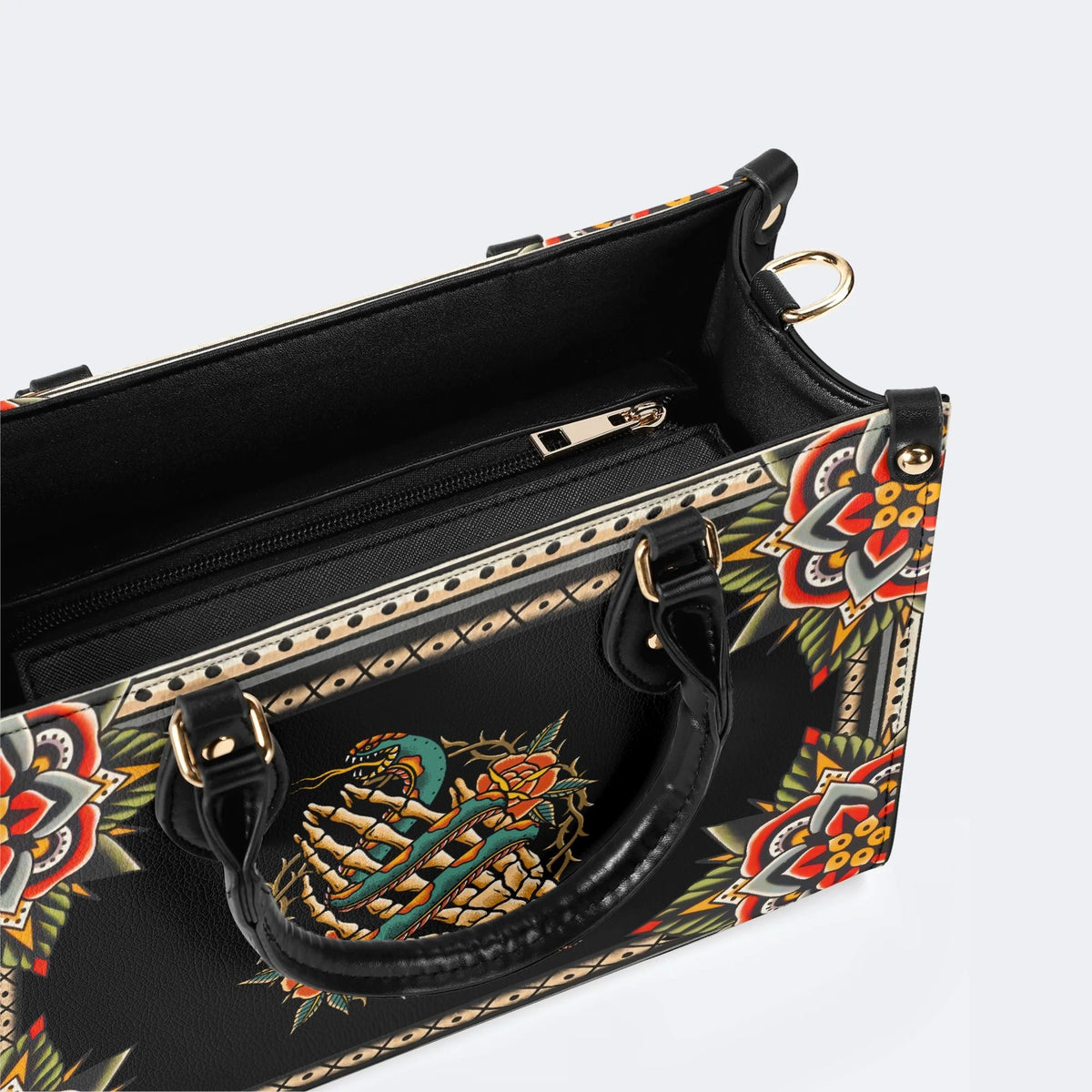 Skeleton Hand And Snake - Leather Handbag