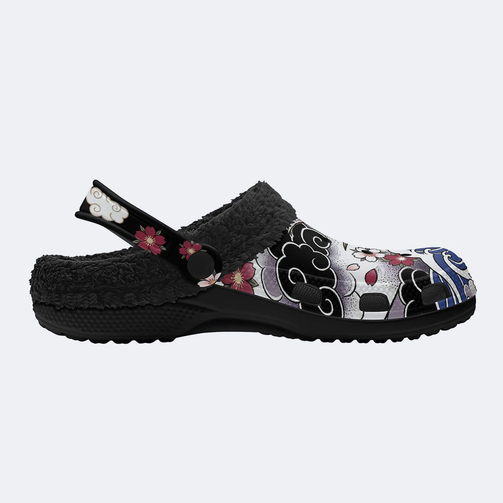 Irezumi Flowers and Cranes Print Fleece-Lined Clogs