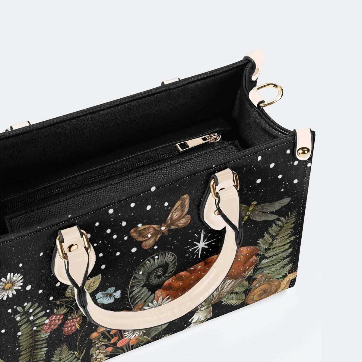 Starry Night Floral Moth Print - Leather Handbag