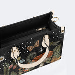 Starry Night Floral Moth Print - Leather Handbag