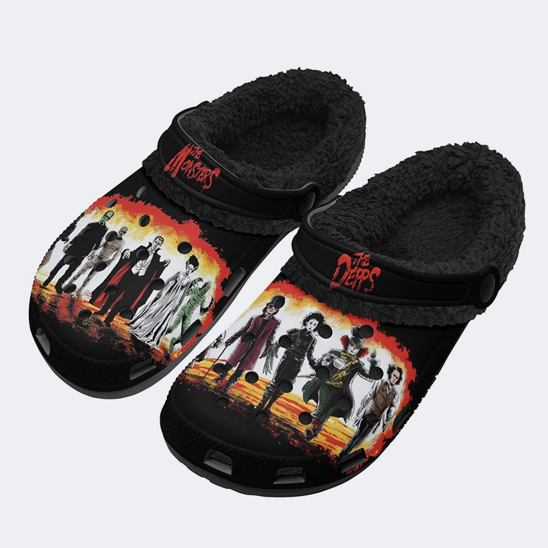 The Monsters Print - Fur Lined Slippers/Sandals