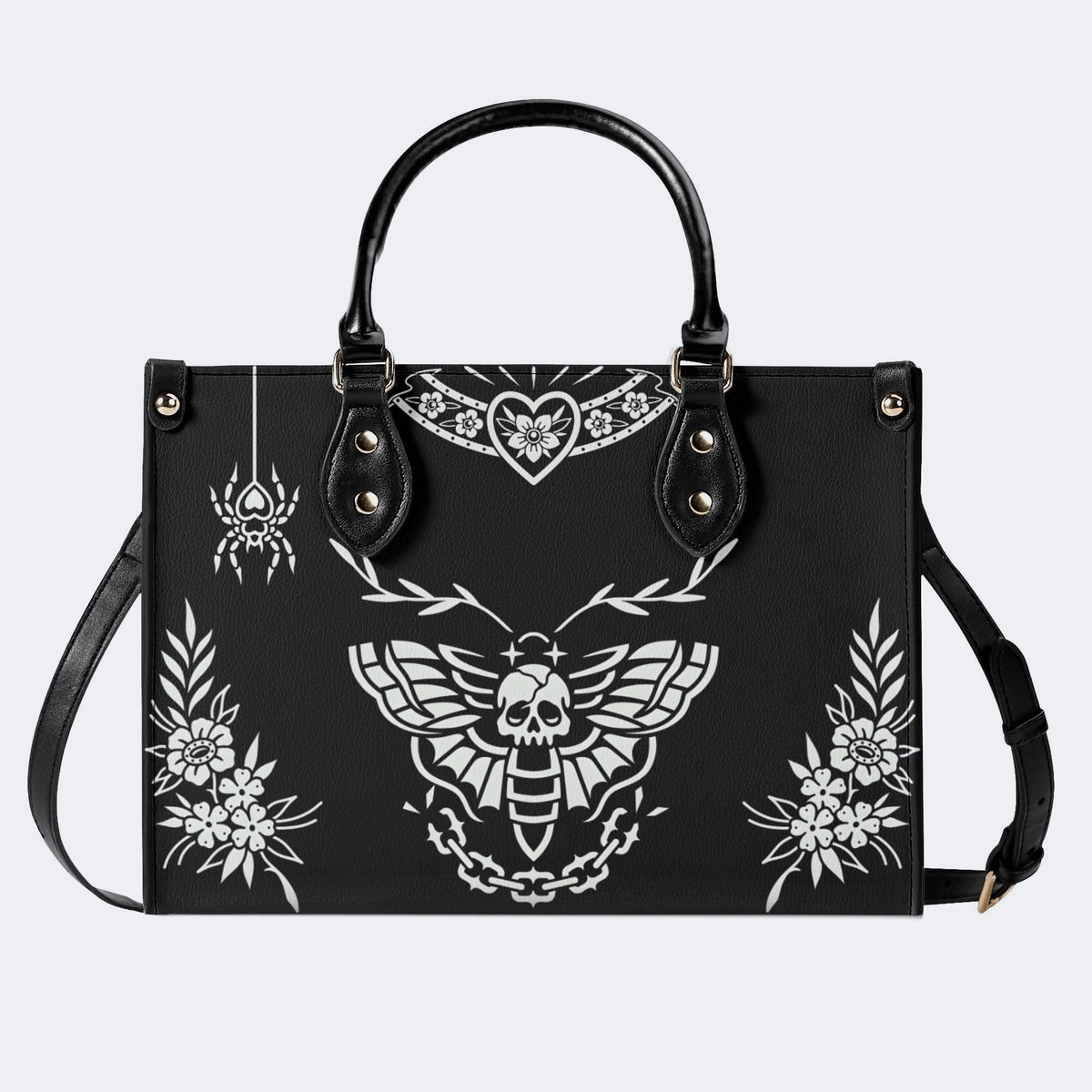 Death Moth Vintage Print - Leather Handbag
