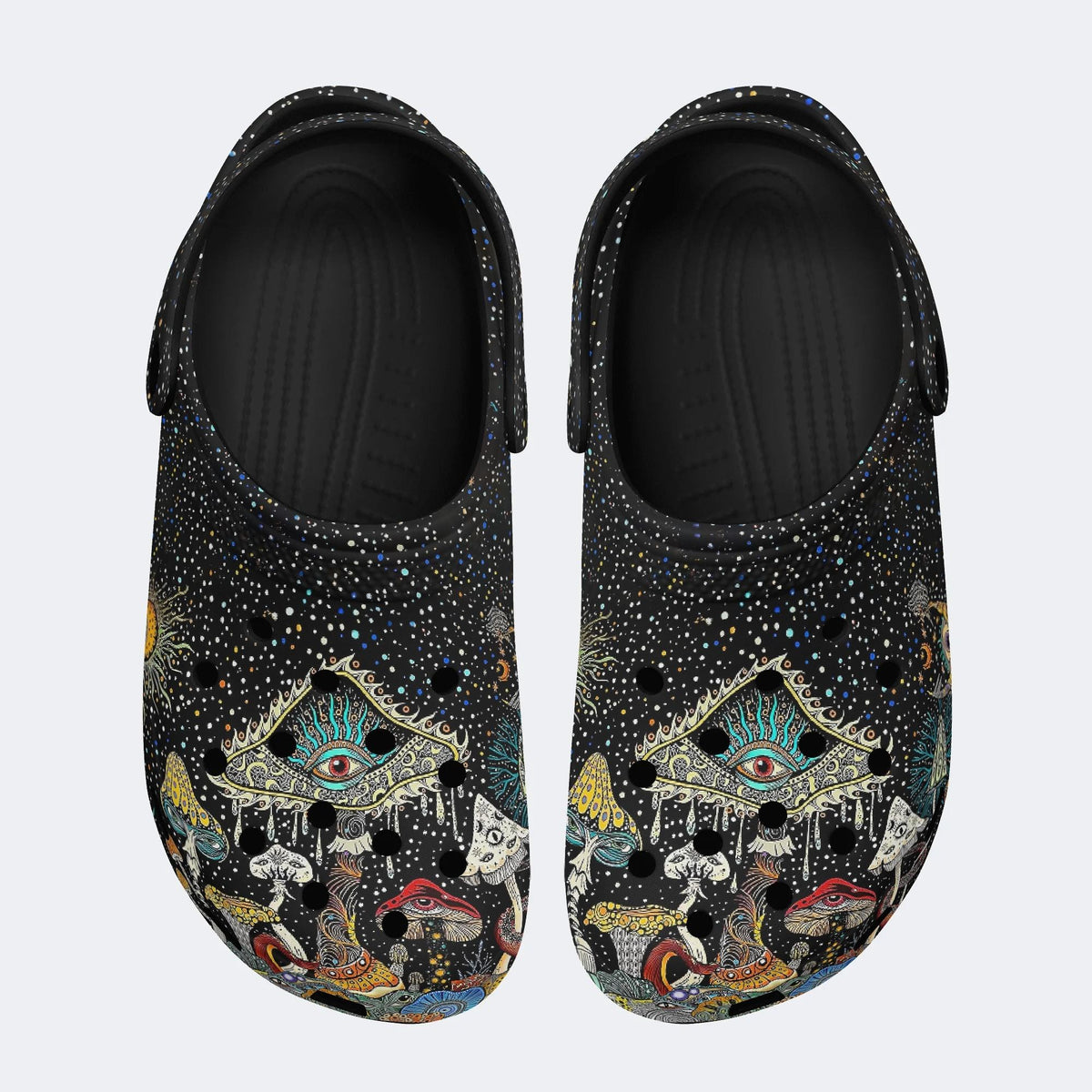 Retro Dark Mushroom Eyes Halloween Print - Slippers/Sandals