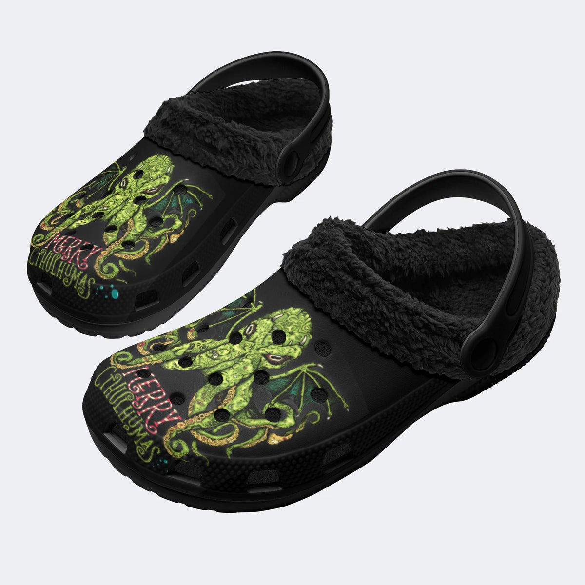 Christmas Octopus Print - Fur Lined Slippers