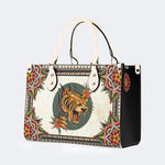 Tiger And Tiger Paw Print - Leather Handbag